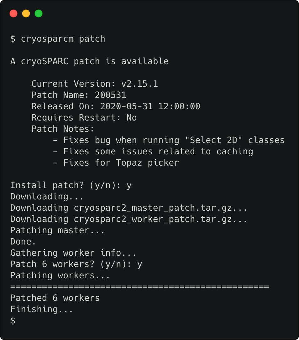 Calling the cryoSPARC patch utility from the command-line