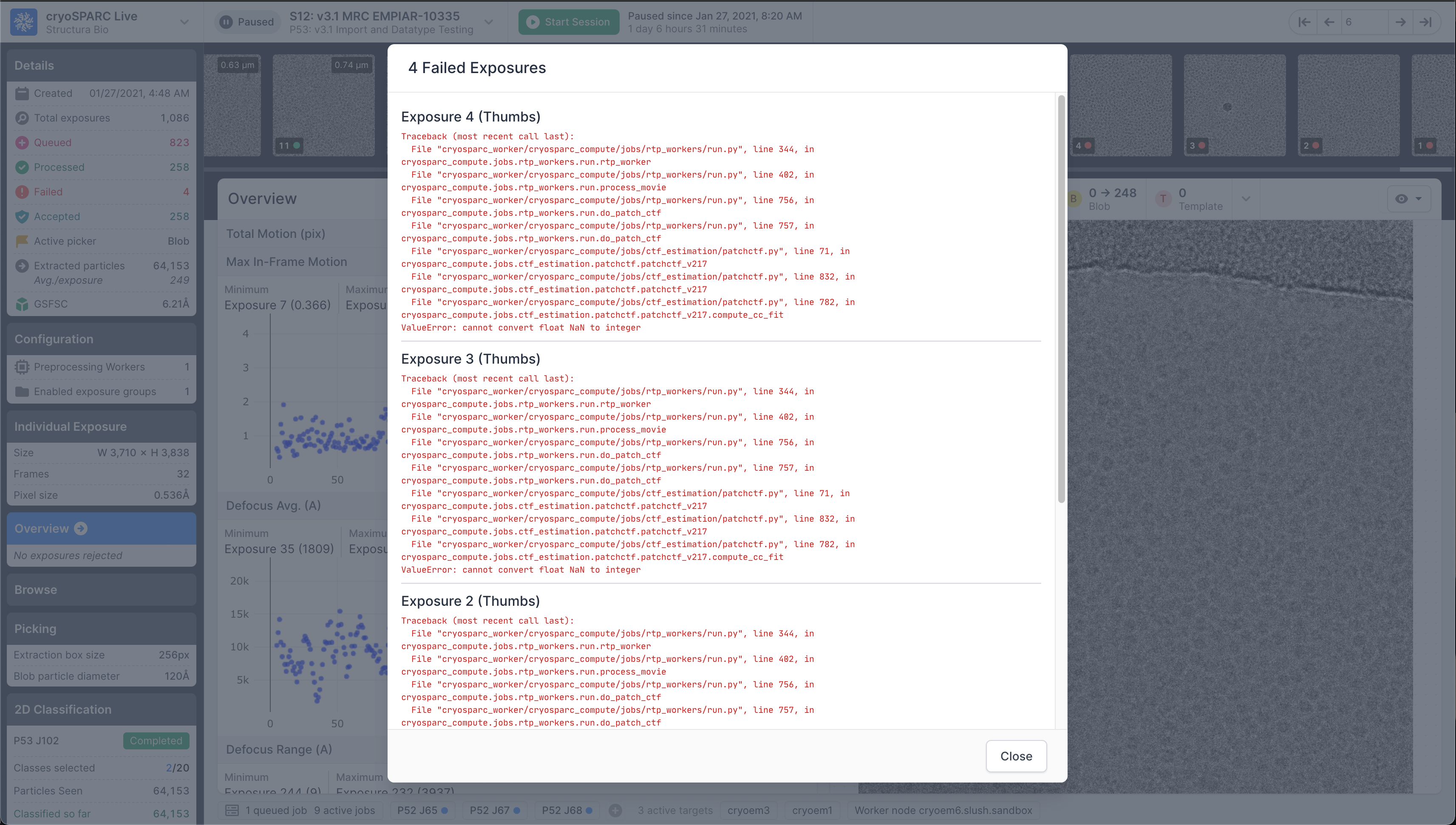 Dialog for failed exposuress