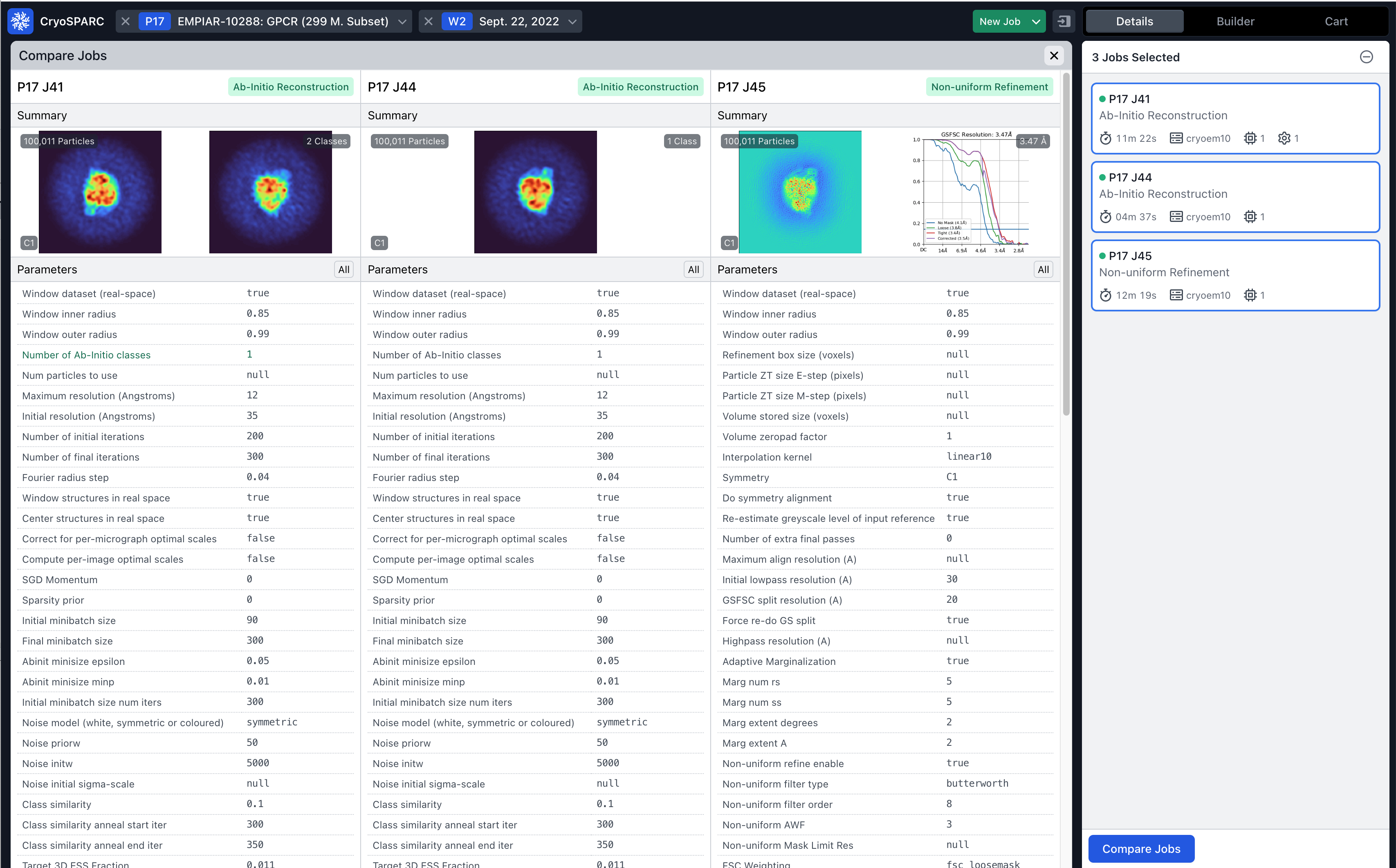 Comparing projects in CryoSPARC