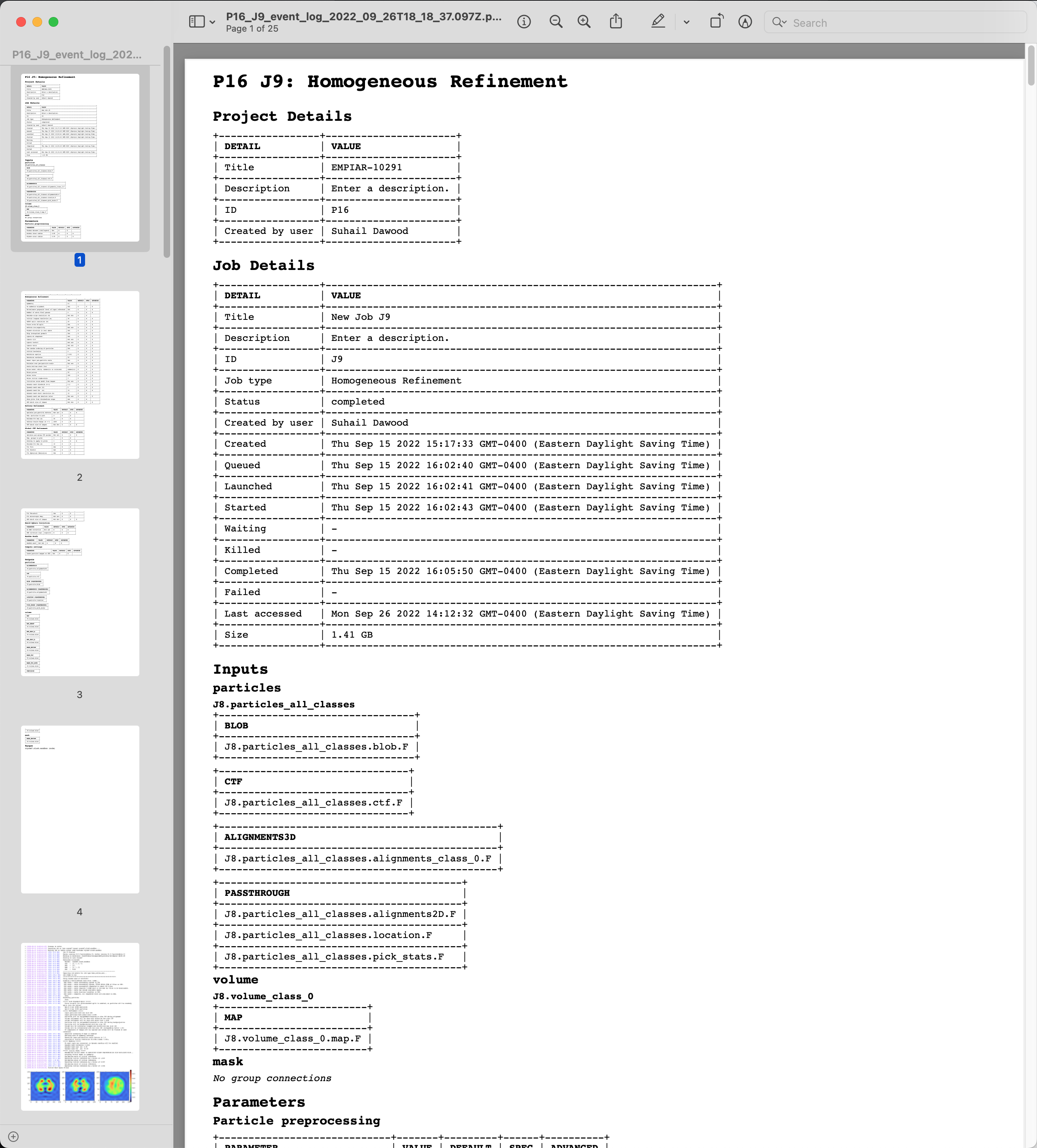 CryoSPARC job event log PDF
