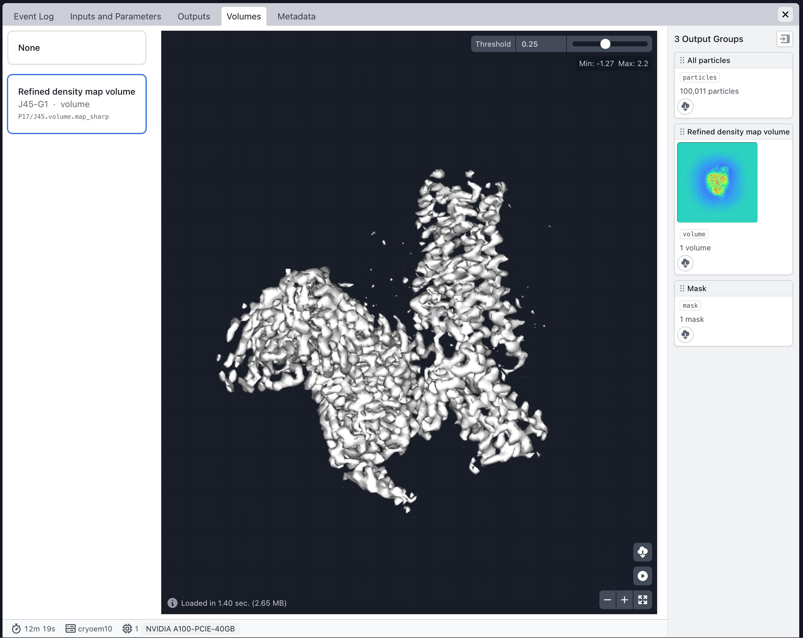 CryoSPARC integrated 3D volume viewer