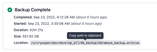 CryoSPARC instance information backups panel